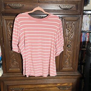 Time and Tru Pink Striped Short Sleeve Top